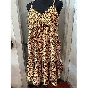 New In Honey Black Leopard Spaghetti Strap Dress size L